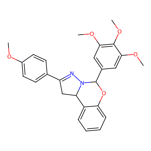 2-(4-methoxyphenyl)-5-(3,4,5-trimethoxyphenyl)-1,10b-dihydropyrazolo[1,5-c][1,3]benzoxazine structure