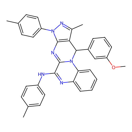 11-(3-methoxyphenyl)-10-methyl-N,8-bis(4-methylphenyl)-8,11-dihydropyrazolo[3',4':4,5]pyrimido[1,2-a]quinoxalin-6-amine structure