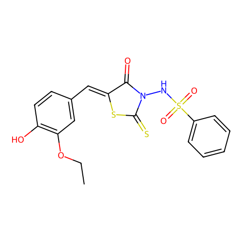 N-[(5Z)-5-[(3-ethoxy-4-hydroxyphenyl)methylidene]-4-oxo-2-sulfanylidene-1,3-thiazolidin-3-yl]benzenesulfonamide structure