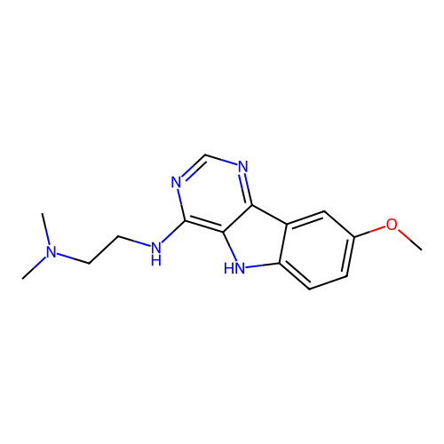 N'-(8-methoxy-5H-pyrimido[5,4-b]indol-4-yl)-N,N-dimethylethane-1,2-diamine structure