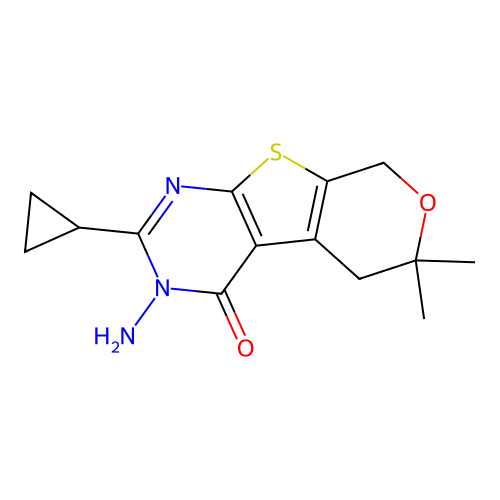 3-Amino-2-cyclopropyl-6,6-dimethyl-3,5,6,8-tetrahydro-pyrano[4',3':4,5]thieno[2,3-d]pyrimidin-4-one structure