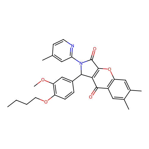 1-(4-butoxy-3-methoxyphenyl)-6,7-dimethyl-2-(4-methylpyridin-2-yl)-1,2-dihydrochromeno[2,3-c]pyrrole-3,9-dione structure