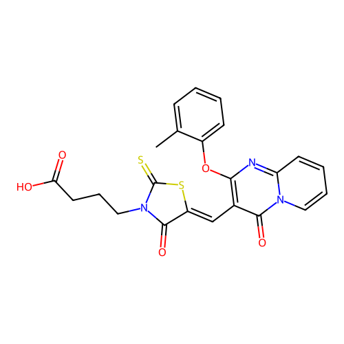4-[(5Z)-5-{[2-(2-methylphenoxy)-4-oxo-4H-pyrido[1,2-a]pyrimidin-3-yl]methylidene}-4-oxo-2-thioxo-1,3-thiazolidin-3-yl]butanoic acid structure