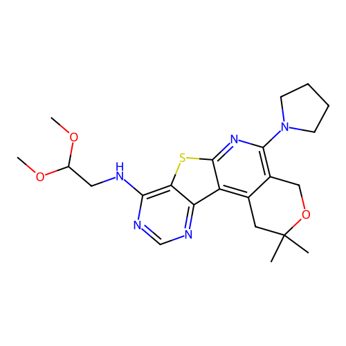 N-(2,2-dimethoxyethyl)-2,2-dimethyl-5-(pyrrolidin-1-yl)-1,4-dihydro-2H-pyrano[4'',3'':4',5']pyrido[3',2':4,5]thieno[3,2-d]pyrimidin-8-amine structure