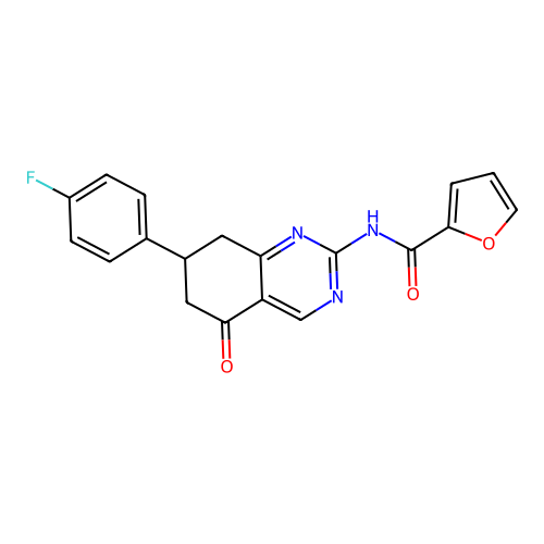 N-[7-(4-fluorophenyl)-5-oxo-5,6,7,8-tetrahydroquinazolin-2-yl]furan-2-carboxamide structure