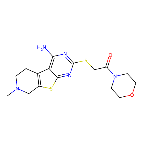 2-((4-amino-7-methyl-5,6,7,8-tetrahydropyrido[4',3':4,5]thieno[2,3-d]pyrimidin-2-yl)thio)-1-morpholinoethanone structure