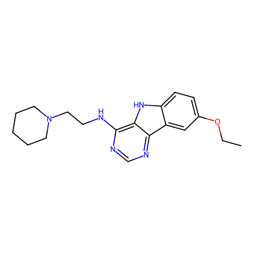 8-ethoxy-N-(2-(piperidin-1-yl)ethyl)-5H-pyrimido[5,4-b]indol-4-amine structure