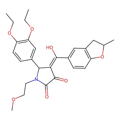5-(3,4-diethoxyphenyl)-3-hydroxy-1-(2-methoxyethyl)-4-(2-methyl-2,3-dihydro-1-benzofuran-5-carbonyl)-2,5-dihydro-1H-pyrrol-2-one structure
