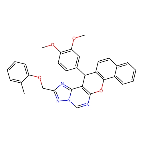 14-(3,4-dimethoxyphenyl)-2-[(2-methylphenoxy)methyl]-14H-benzo[7,8]chromeno[3,2-e][1,2,4]triazolo[1,5-c]pyrimidine structure