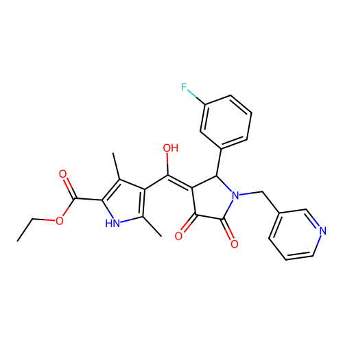 ethyl 4-(2-(3-fluorophenyl)-4-hydroxy-5-oxo-1-(pyridin-3-ylmethyl)-2,5-dihydro-1H-pyrrole-3-carbonyl)-3,5-dimethyl-1H-pyrrole-2-carboxylate structure