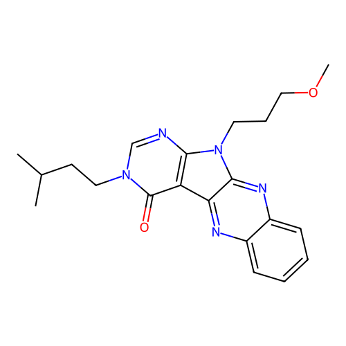 3-isopentyl-11-(3-methoxypropyl)-3H-pyrimido[5',4':4,5]pyrrolo[2,3-b]quinoxalin-4(11H)-one structure