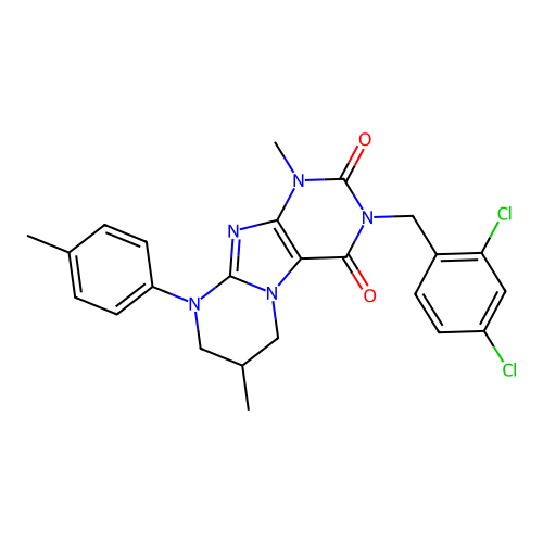 3-(2,4-dichlorobenzyl)-1,7-dimethyl-9-(4-methylphenyl)-6,7,8,9-tetrahydropyrimido[2,1-f]purine-2,4(1H,3H)-dione structure