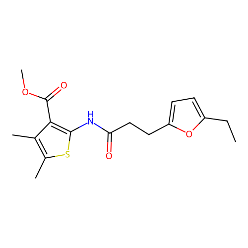 methyl 2-{[3-(5-ethylfuran-2-yl)propanoyl]amino}-4,5-dimethylthiophene-3-carboxylate structure