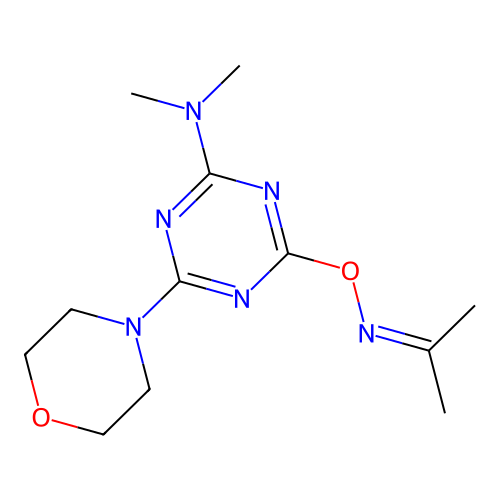 N,N-dimethyl-4-morpholin-4-yl-6-(propan-2-ylideneamino)oxy-1,3,5-triazin-2-amine structure