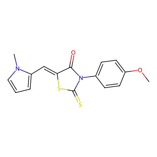 (Z)-3-(4-methoxyphenyl)-5-((1-methyl-1H-pyrrol-2-yl)methylene)-2-thioxothiazolidin-4-one structure