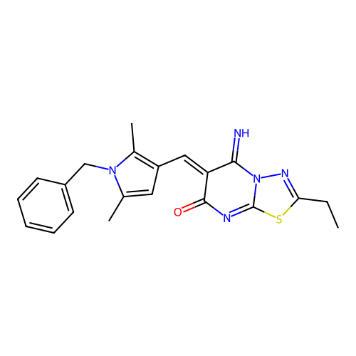 (6Z)-6-[(1-benzyl-2,5-dimethyl-1H-pyrrol-3-yl)methylidene]-2-ethyl-5-imino-5,6-dihydro-7H-[1,3,4]thiadiazolo[3,2-a]pyrimidin-7-one structure