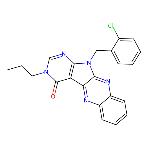 11-(2-chlorobenzyl)-3-propyl-3H-pyrimido[5',4':4,5]pyrrolo[2,3-b]quinoxalin-4(11H)-one structure