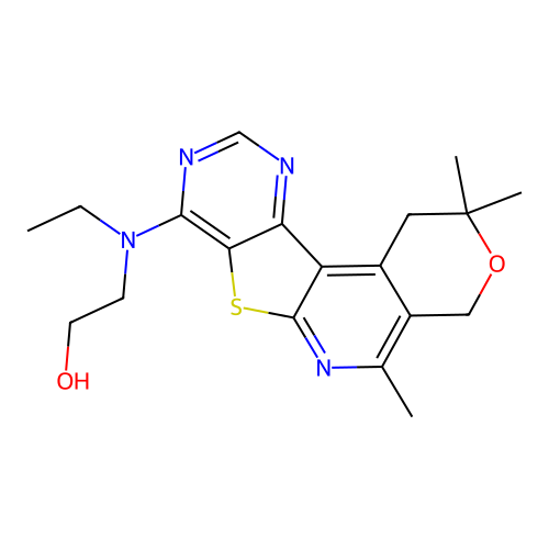 2-(ethyl(2,2,5-trimethyl-2,4-dihydro-1H-pyrano[4'',3'':4',5']pyrido[3',2':4,5]thieno[3,2-d]pyrimidin-8-yl)amino)ethanol structure