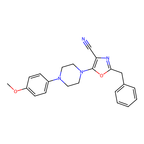 2-Benzyl-5-[4-(4-methoxyphenyl)piperazin-1-yl]-1,3-oxazole-4-carbonitrile structure