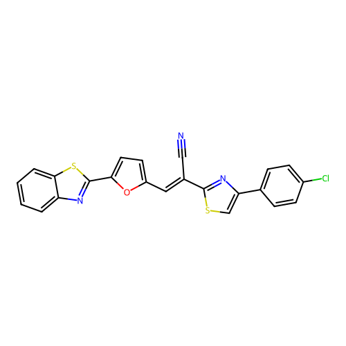 3-(5-benzothiazol-2-yl-2-furyl)-2-[4-(4-chlorophenyl)-1,3-thiazol-2-yl]prop-2-enenitrile structure