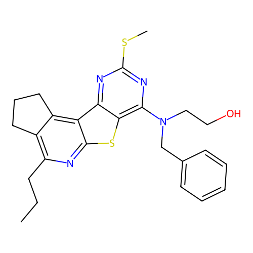 2-(benzyl(9-(methylthio)-4-propyl-2,3-dihydro-1H-cyclopenta[4',5']pyrido[3',2':4,5]thieno[3,2-d]pyrimidin-7-yl)amino)ethanol structure