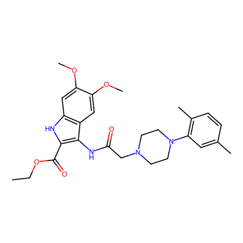 ethyl 3-({[4-(2,5-dimethylphenyl)piperazin-1-yl]acetyl}amino)-5,6-dimethoxy-1H-indole-2-carboxylate structure