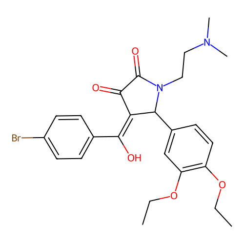 (4E)-4-[(4-bromophenyl)-hydroxymethylidene]-5-(3,4-diethoxyphenyl)-1-(2-dimethylaminoethyl)pyrrolidine-2,3-dione structure