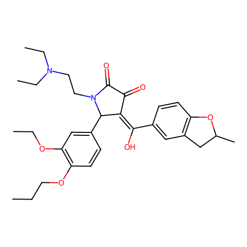 (4E)-1-(2-diethylaminoethyl)-5-(3-ethoxy-4-propoxyphenyl)-4-[hydroxy-(2-methyl-2,3-dihydro-1-benzofuran-5-yl)methylidene]pyrrolidine-2,3-dione structure