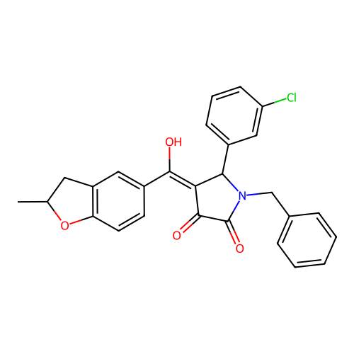 1-benzyl-5-(3-chlorophenyl)-3-hydroxy-4-(2-methyl-2,3-dihydro-1-benzofuran-5-carbonyl)-2,5-dihydro-1H-pyrrol-2-one structure