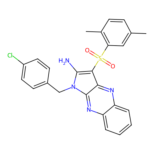 1-(4-chlorobenzyl)-3-((2,5-dimethylphenyl)sulfonyl)-1H-pyrrolo[2,3-b]quinoxalin-2-amine structure