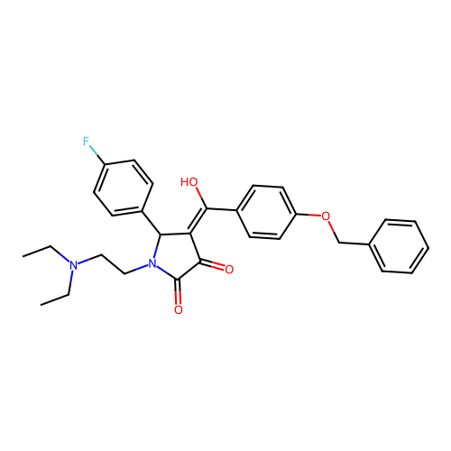 (4E)-1-(2-diethylaminoethyl)-5-(4-fluorophenyl)-4-[hydroxy-(4-phenylmethoxyphenyl)methylidene]pyrrolidine-2,3-dione structure