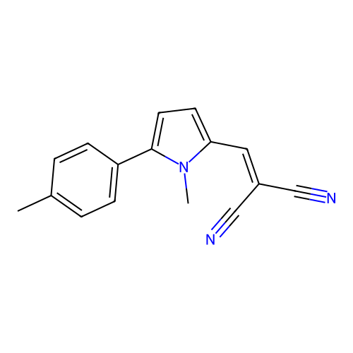 2-((1-methyl-5-(p-tolyl)-1H-pyrrol-2-yl)methylene)malononitrile structure