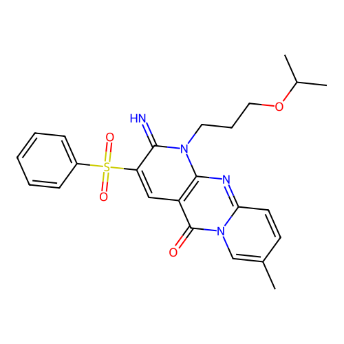 2-imino-1-(3-isopropoxypropyl)-8-methyl-3-(phenylsulfonyl)-1,2-dihydro-5H-dipyrido[1,2-a:2,3-d]pyrimidin-5-one structure