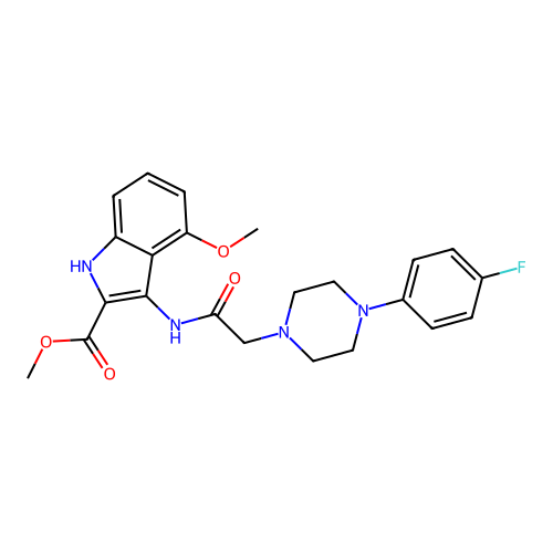 Methyl 3-[[2-[4-(4-fluorophenyl)piperazin-1-yl]acetyl]amino]-4-methoxy-1H-indole-2-carboxylate structure