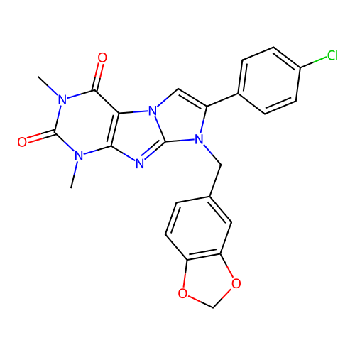 6-(1,3-benzodioxol-5-ylmethyl)-7-(4-chlorophenyl)-2,4-dimethylpurino[7,8-a]imidazole-1,3-dione structure