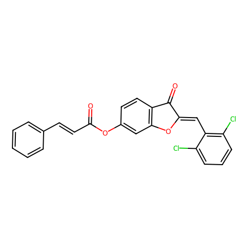 (Z)-2-(2,6-dichlorobenzylidene)-3-oxo-2,3-dihydrobenzofuran-6-yl cinnamate structure