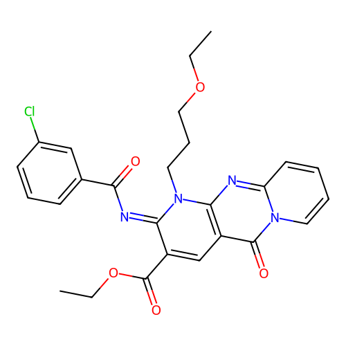(Z)-ethyl 2-((3-chlorobenzoyl)imino)-1-(3-ethoxypropyl)-5-oxo-2,5-dihydro-1H-dipyrido[1,2-a:2',3'-d]pyrimidine-3-carboxylate structure