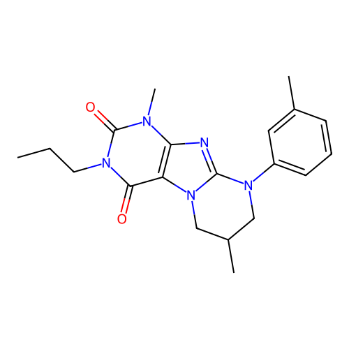 1,7-dimethyl-9-(3-methylphenyl)-3-propyl-1H,2H,3H,4H,6H,7H,8H,9H-pyrimido[1,2-g]purine-2,4-dione structure