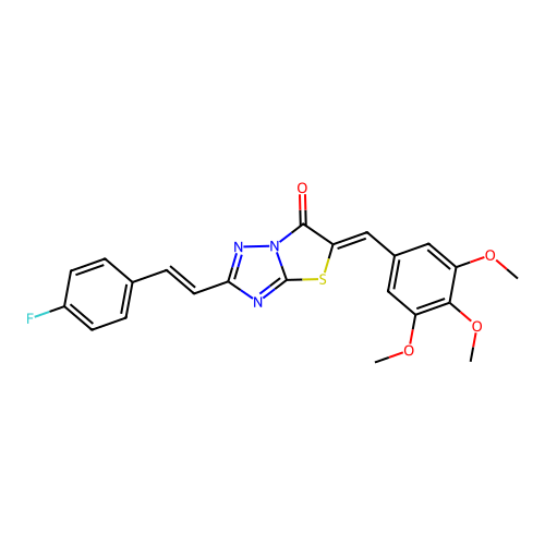 (Z)-2-((E)-4-fluorostyryl)-5-(3,4,5-trimethoxybenzylidene)thiazolo[3,2-b][1,2,4]triazol-6(5H)-one structure