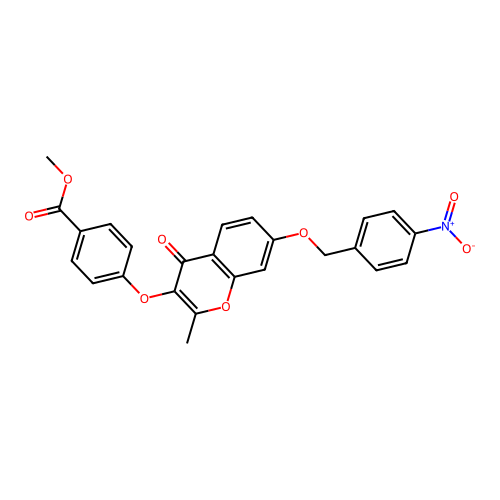 Methyl 4-{2-methyl-7-[(4-nitrophenyl)methoxy]-4-oxochromen-3-yloxy}benzoate structure