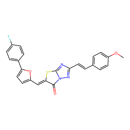 (5Z)-5-[[5-(4-fluorophenyl)furan-2-yl]methylidene]-2-[(E)-2-(4-methoxyphenyl)ethenyl]-[1,3]thiazolo[3,2-b][1,2,4]triazol-6-one structure