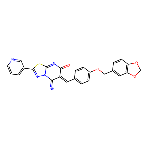 (6Z)-6-[[4-(1,3-benzodioxol-5-ylmethoxy)phenyl]methylidene]-5-imino-2-pyridin-3-yl-[1,3,4]thiadiazolo[3,2-a]pyrimidin-7-one structure