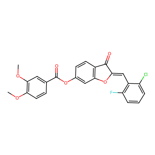 [2-[(2-chloro-6-fluoro-phenyl)methylidene]-3-oxo-benzofuran-6-yl] 3,4-dimethoxybenzoate structure