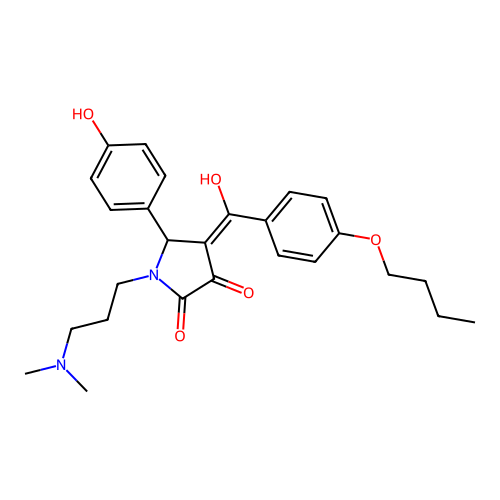 (4E)-4-[(4-butoxyphenyl)-hydroxymethylidene]-1-[3-(dimethylamino)propyl]-5-(4-hydroxyphenyl)pyrrolidine-2,3-dione structure