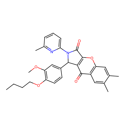 1-(4-butoxy-3-methoxyphenyl)-6,7-dimethyl-2-(6-methylpyridin-2-yl)-1,2-dihydrochromeno[2,3-c]pyrrole-3,9-dione structure