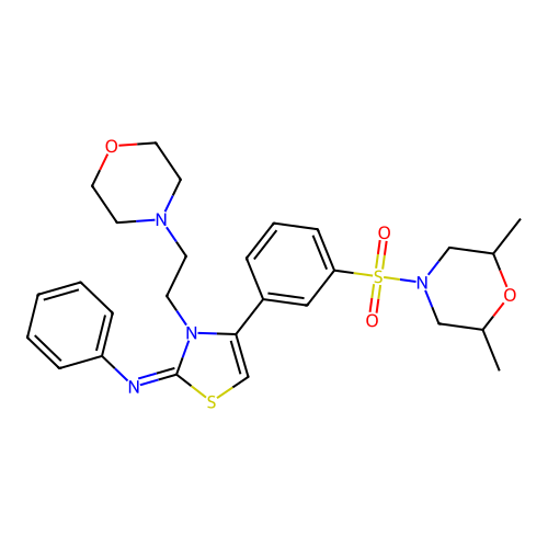 N-[(2Z)-4-{3-[(2,6-dimethylmorpholin-4-yl)sulfonyl]phenyl}-3-[2-(morpholin-4-yl)ethyl]-1,3-thiazol-2(3H)-ylidene]aniline structure