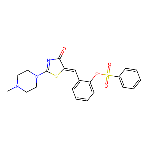2-{[(5E)-2-(4-methylpiperazin-1-yl)-4-oxo-4,5-dihydro-1,3-thiazol-5-ylidene]methyl}phenyl benzenesulfonate structure