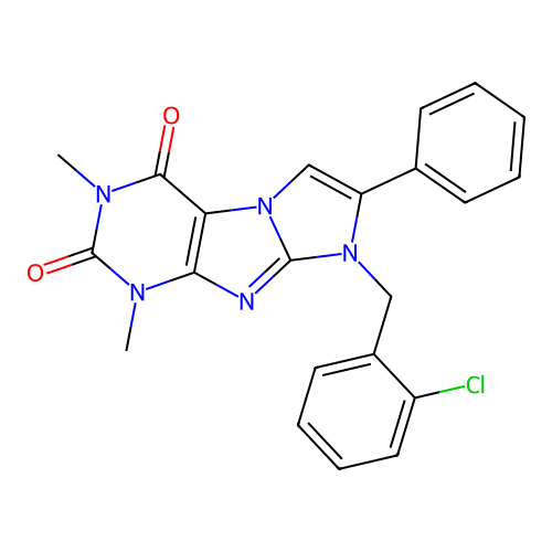 8-(2-chlorobenzyl)-1,3-dimethyl-7-phenyl-1H-imidazo[2,1-f]purine-2,4(3H,8H)-dione structure