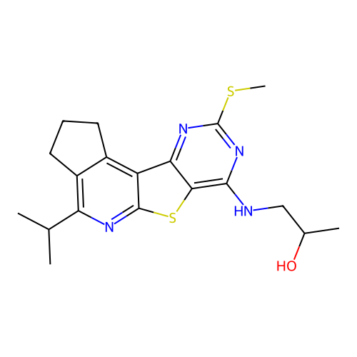 1-((4-isopropyl-9-(methylthio)-2,3-dihydro-1H-cyclopenta[4',5']pyrido[3',2':4,5]thieno[3,2-d]pyrimidin-7-yl)amino)propan-2-ol structure