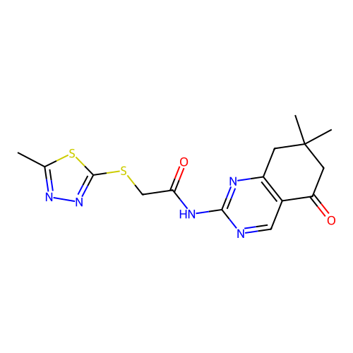 N-(7,7-dimethyl-5-oxo-5,6,7,8-tetrahydroquinazolin-2-yl)-2-[(5-methyl-1,3,4-thiadiazol-2-yl)sulfanyl]acetamide structure